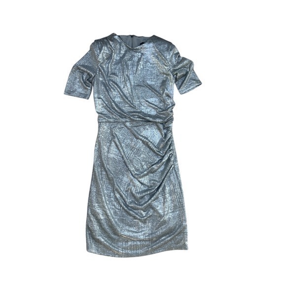 Catherine Malandrino Silver Metallic Ruched Sheath Dress XS MCD20502 New - Picture 2 of 4